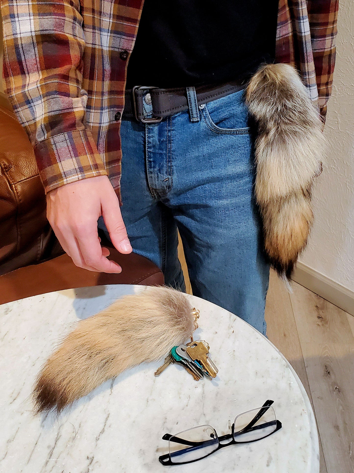 Real Coyote Tail Keychain, Antenna Topper, Mirror Hanger, Therian Tail