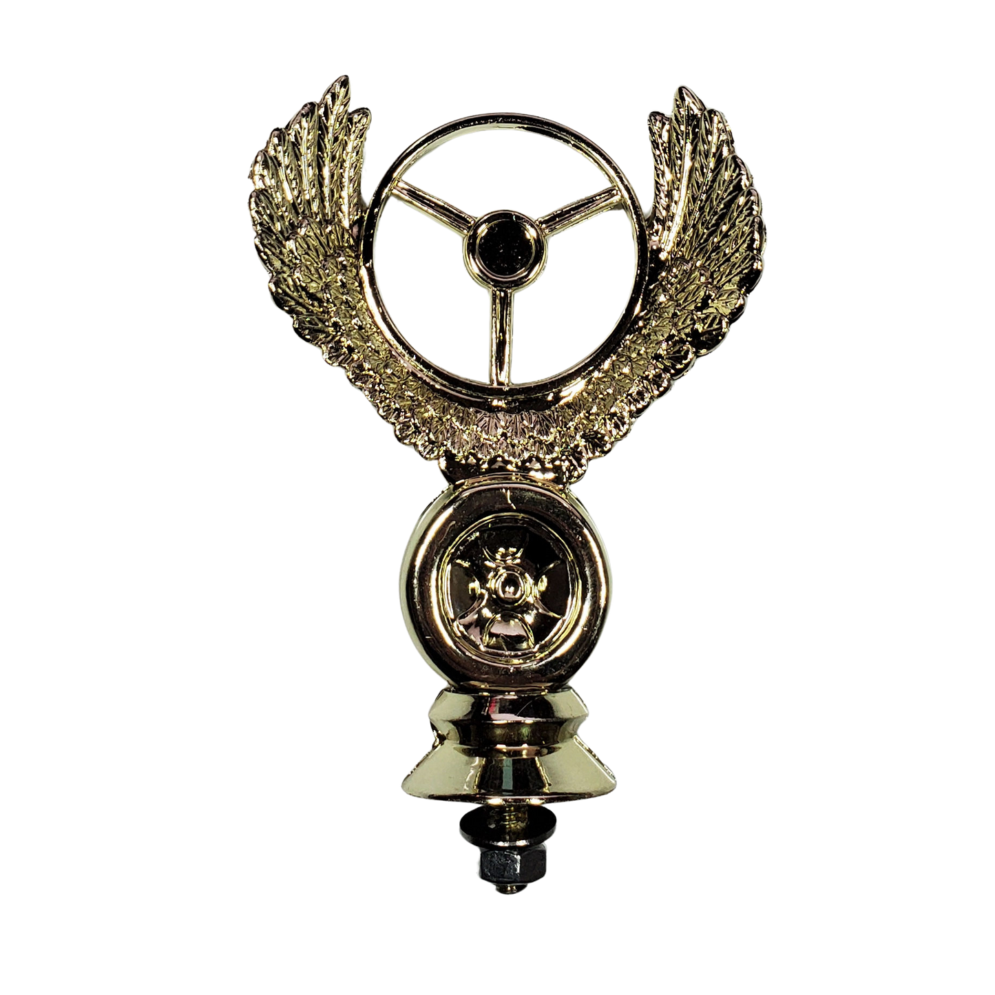 Gold Tone Winged Steering Wheel and Drag Slick Trophy Topper Hood Ornament