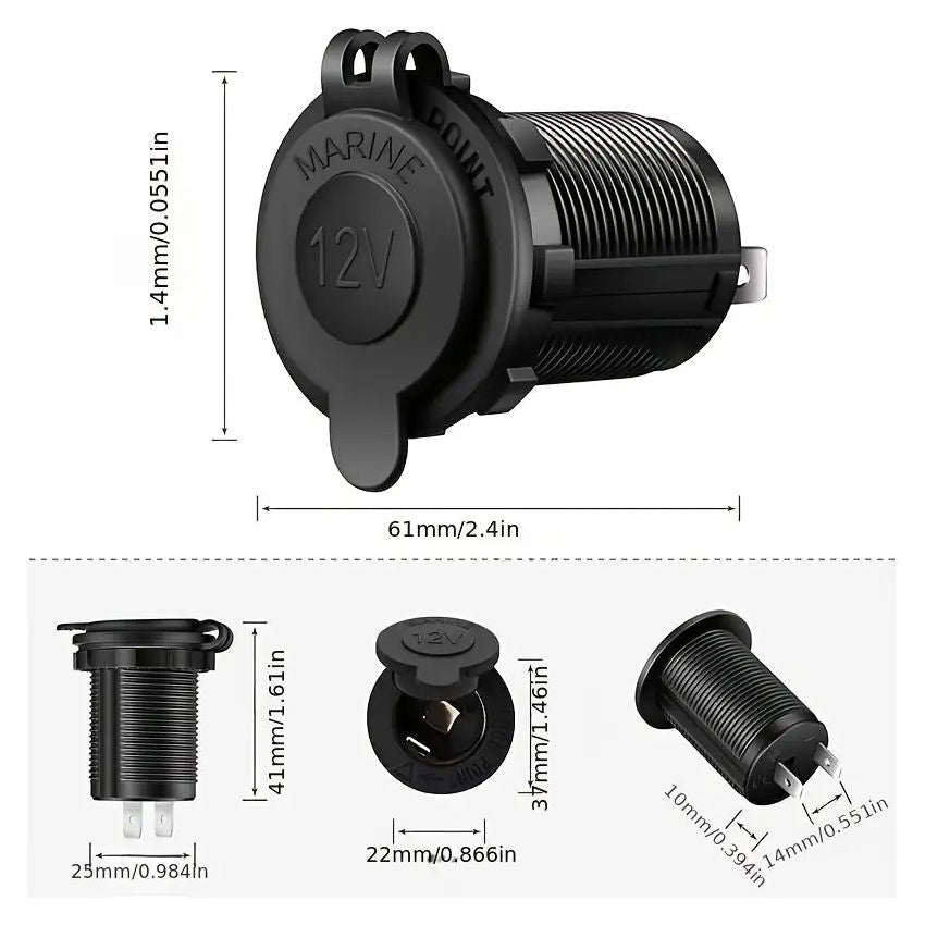 Waterproof 12V Cigarette Lighter Socket Outlet, Wiring