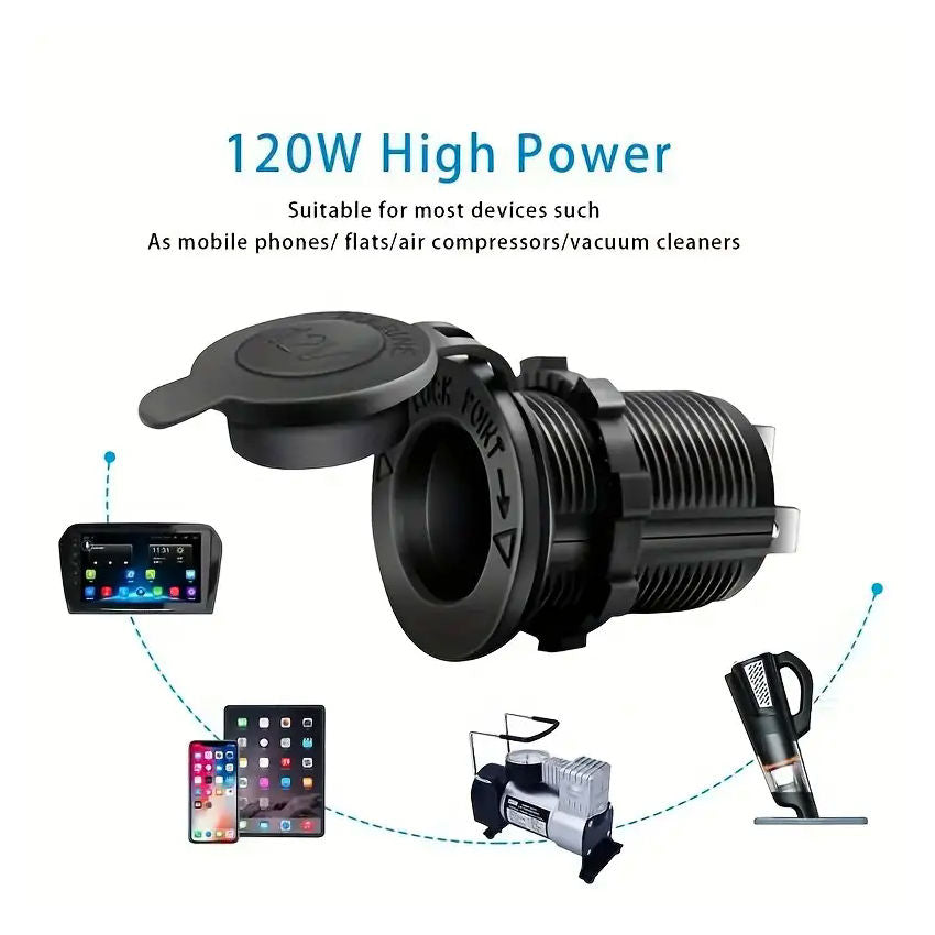 Waterproof 12V Cigarette Lighter Socket Outlet, Wiring