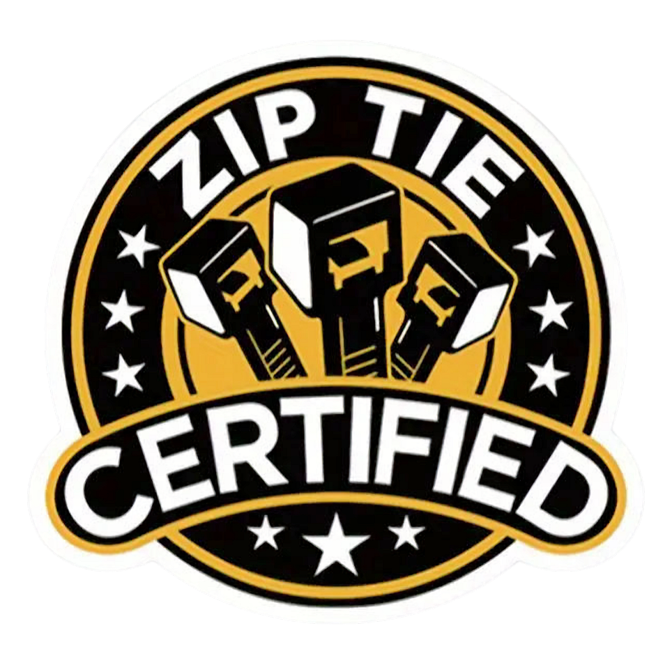 Zip Tie Certified Decal Sticker ~ Black and Yellow