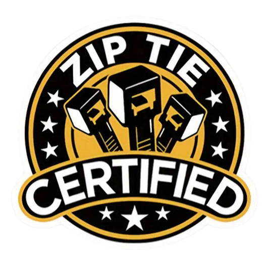 Zip Tie Certified Decal Sticker ~ Black and Yellow