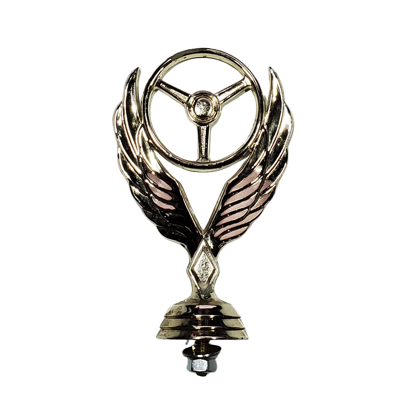 Gold Tone Winged Steering Wheel Trophy Topper Hood Ornament