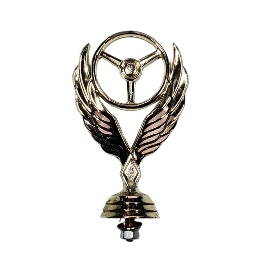 Gold Tone Winged Steering Wheel Trophy Topper Hood Ornament