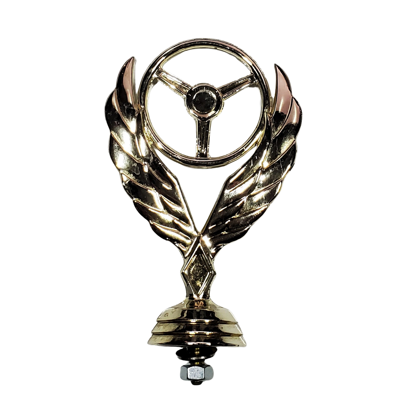 Gold Tone Winged Steering Wheel Trophy Topper Hood Ornament