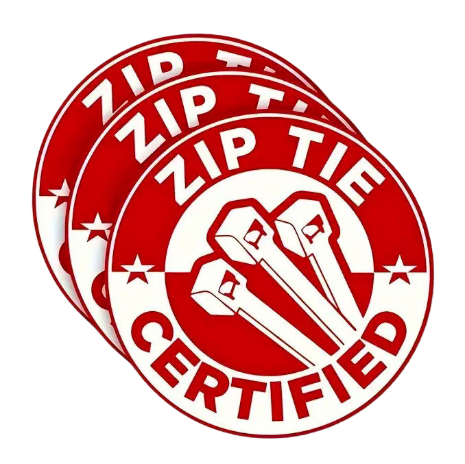 ZIP TIE CERTIFIED Decal 3 Pack – Roadkill Customs